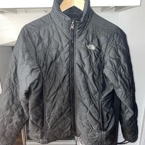 Dark grey THE NORTH FACE puffer jacket with snowflake design stitching